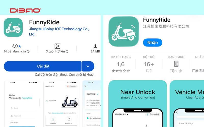 app điều khiển xe điện dibao vibe