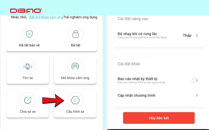 dibao vibe mở kh&oacute;a bằng điện thoại