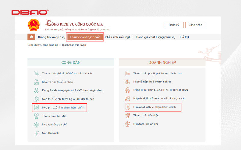 nộp phạt vi phạm giao th&ocirc;ng online